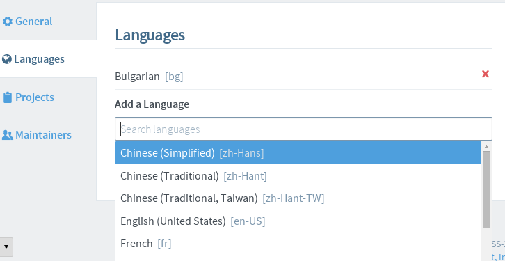 Groups Languages Settings tab