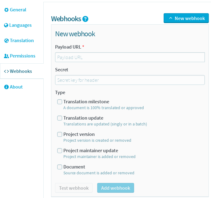 Project Webhooks New